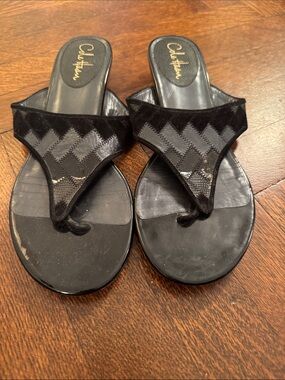 Cole Haan Black Women's Thong Sandals with Textured Upper
